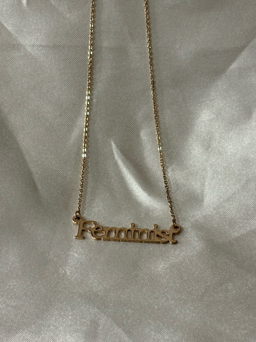 Gold 'Feminist' Script Pendant Necklace - Women Jewelry